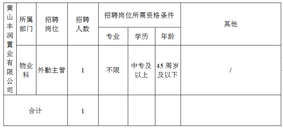 黃山豐潤置業(yè)有限公司委托黃山市徽州時代人力資源有限公司招聘派遣工作人員公告